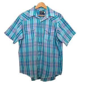 Vintage Wrangler Cowboy Cut Plaid Shirt Size 17 X-Long Tail Regular Fit Western